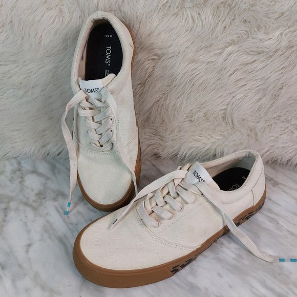 Toms Women's Cream Canvas Leopard Sole Trim Lace Up Running Shoes Sneaker Siz W9 - Picture 1 of 9